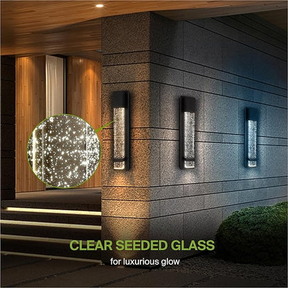 ASD LED 18" Bubble Glass Wall Light Fixture, Outdoor & Indoor Seeded Sconce | 3CCT, Waterproof, Dimmable, ETL Listed | 12W 500LM 3000-5000K 120V | Exterior Lantern, Porch Lighting | Black, 2 Pack