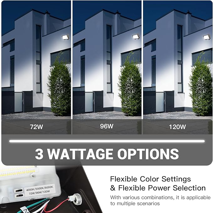 JTT LED Wall Pack Light with Dusk-to-Dawn Sensor 120W/96W/72W Selectable[Eqv.900W HPS/HID],18000LM 6000K/5000K/4000K Daylight WallPack Lights Outdoor LED for Parking Lot,Warehouse,House,Yard-2pack