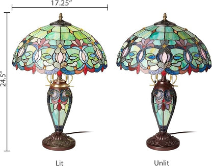 RIVER OF GOODS 24.5" H Victorian Green Dome Shade Double Lit Tiffany-Style Stained Glass Table Lamp