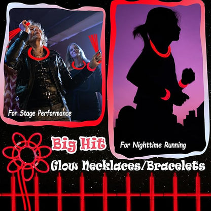 ILHSTY 100 Pcs 8'' Red Glow Sticks Glow Necklaces In The Dark Party Favors Supplies Bright GlowSticks Bulk with Accessories for Birthday Christmas New Year Halloween 4th of July Neon Party (Red*100)