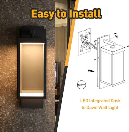 Dusk to Dawn Outdoor Wall Porch Light, 800Lm Modern Sconce 3000K, LED Matte Black Exterior Fixtures, Mounted Patio Lamps, Waterproof for Garage Walkway Backyard Garden