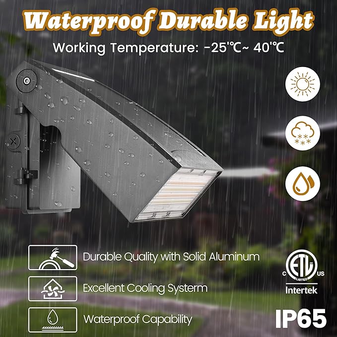 Dusk to Dawn LED Wall Pack Light, Photocell Sensor for Outdoor Lights, 3 Wattage Options(45W/60W/75W), 3 CCT Options, Wall Light Security Fixture for Backyard, Garage, Warehouse 120-247V, ETL