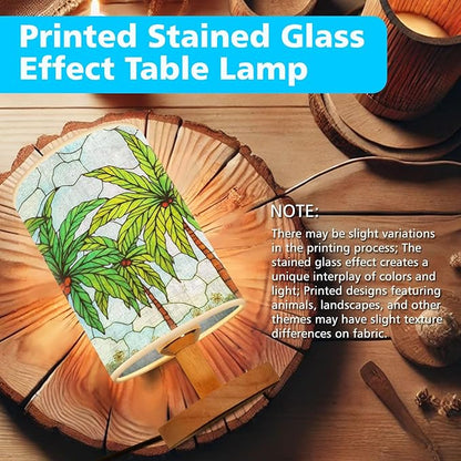 Hawaiian Palm Table Lamp LED 3-Color Pressed Bedside, Hawaiian Palm Shade Lamp with Wood Base for Bedroom Living Room Desk Office