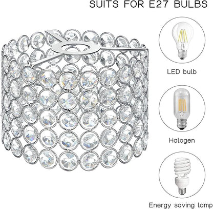 Boao Crystal Lamp Shade Ceiling Light Shade Chandelier Lampshade Fitting for Living Room Bedroom Bathroom Wedding Centerpiece Event Party, Warm White, Bulb Not Included(7 x 7 x 4.3 Inch,Silver)