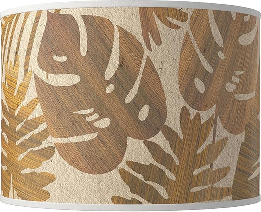 Hardback Giclee Drum Print Lamp Shade Tropical Woodwork Brown Large 15.5" Top x 15.5" Bottom x 11" High Spider with Replacement Harp and Finial Fitting - Giclee Glow
