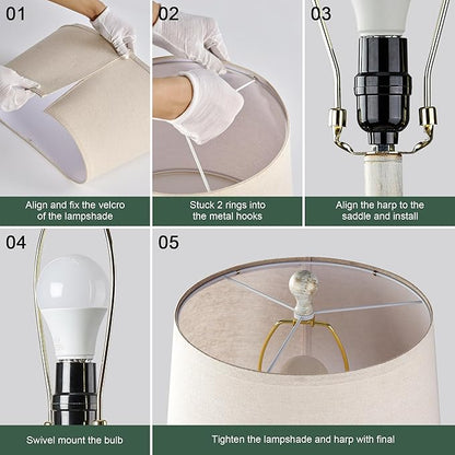 Farmhouse Lamps Set of 2, 28.5" Touch Lamps for Nightstand with USB C+A Ports, LED Bulbs Included