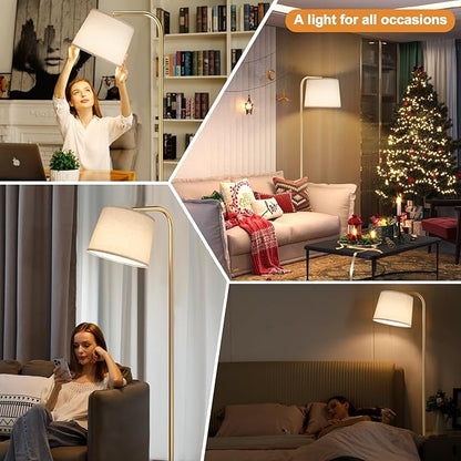 Ambimall Remote-Controlled Floor Lamp - Color Temperature Adjustable and Fully Dimmable, Standing Lamp for Living Room with Rotating Head, Tall Lamp for Bedroom, 9W Bulb Included (Gold and Beige)