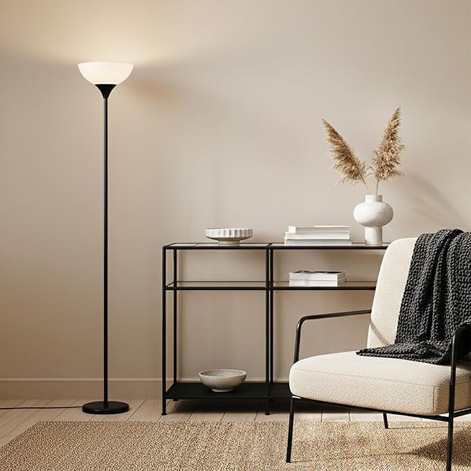 Brightech Sky Dome Dimmable LED Floor Lamp, Torchiere Floor Lamp for Living Room, Bedroom, & Office – Tall Torch Standing Lamp for Reading, Modern Home Decor – Jet Black