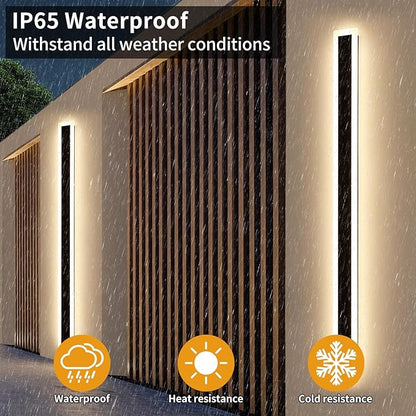 Upgrade Widened 2 Pack LED Outdoor Wall Lights, 71inch Modern Lighting Fixture, 3000K Warm White, IP65 Waterproof, 60W, White Acrylic, Black Minimalist Wall Mount Sconce for Balcony, Yard, Fence