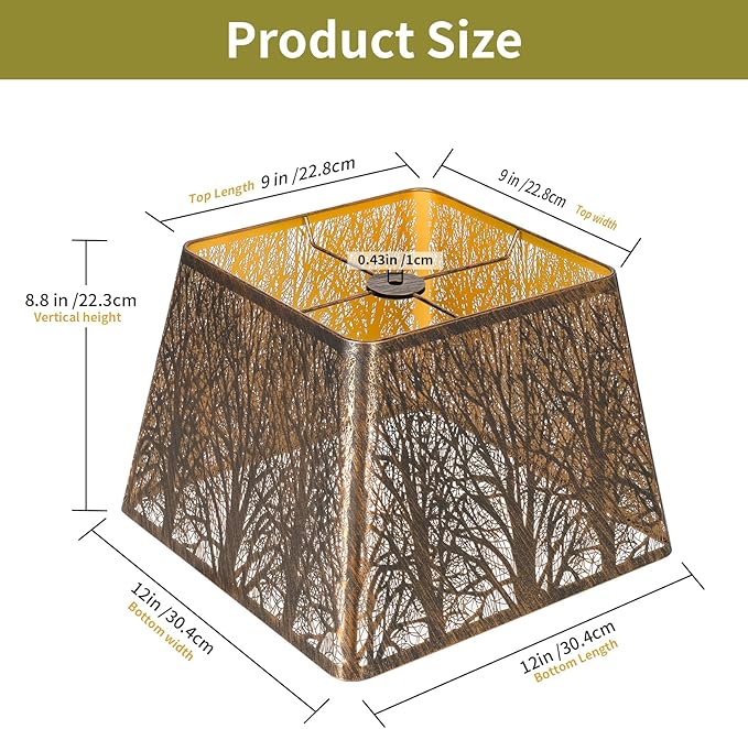 Square Fillet Metal Lampshade Forest Pattern 9" Top X 12" Bottom X 8.8" High Vintage Bronze Fits For Table Lamps Floor Lamps Replacement For Home Decor large lampshade