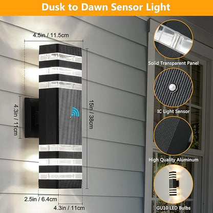 tewei 1 Pack Dusk to Dawn Outdoor Wall Lights Fixture, Up and Down LED Outdoor Wall Sconce Porch Lights, IP65 3000K Warm White Matte Black Exterior Lights for House Garage Front Porch