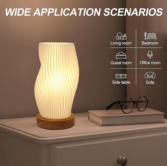 Zenply Novelty Small Table Lamp for Bedroom,Vintage Style Striped Small Night Light Lamp, Mini Bedside Lamp for Living Room Nightstand Small Space Kids Room Living Room Office Dorm (SM), Warm-SM
