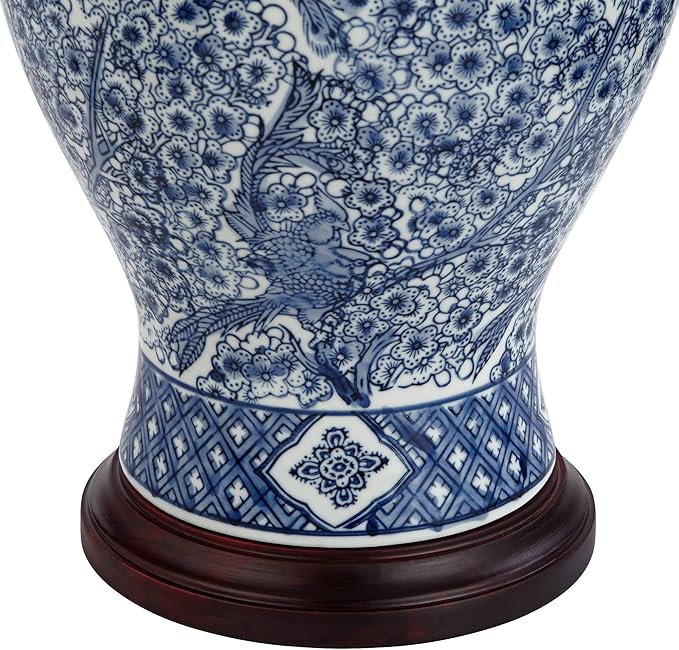 Barnes and Ivy Shonna Garden Bird 27" Tall Jar Traditional Table Lamps Set of 2 Blue Porcelain White Shade Living Room Bedroom Bedside Nightstand House Office Home Kitchen Entryway Console