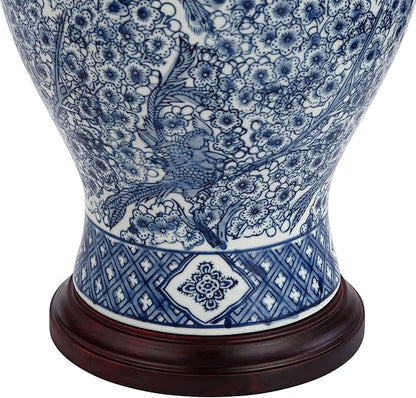 Barnes and Ivy Shonna Garden Bird 27" Tall Jar Traditional Table Lamps Set of 2 Blue Porcelain White Shade Living Room Bedroom Bedside Nightstand House Office Home Kitchen Entryway Console