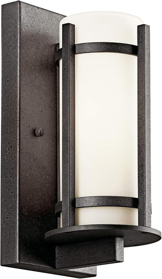 Kichler Camden 11" 1 Light Outdoor Wall Light with Opal Etched Glass in Anvil Iron, 9.5 in