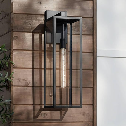 John Timberland Titan Modern Industrial Outdoor Wall Light Fixture Mystic Black 27" Clear Glass Panels for Exterior Barn Deck House Porch Yard Patio Outside Garage Front Door Garden Home Roof