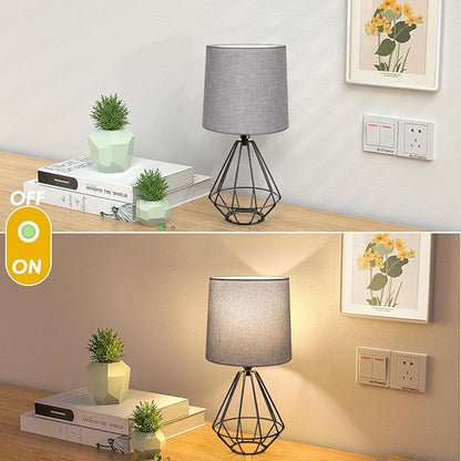 GGOYING Set of 2 Bedside Table Lamp, Black Metal Modern Lamp with Grey Fabric Shade, Simple Side Lamp for Living Room,Bedroom,Home,Office Working