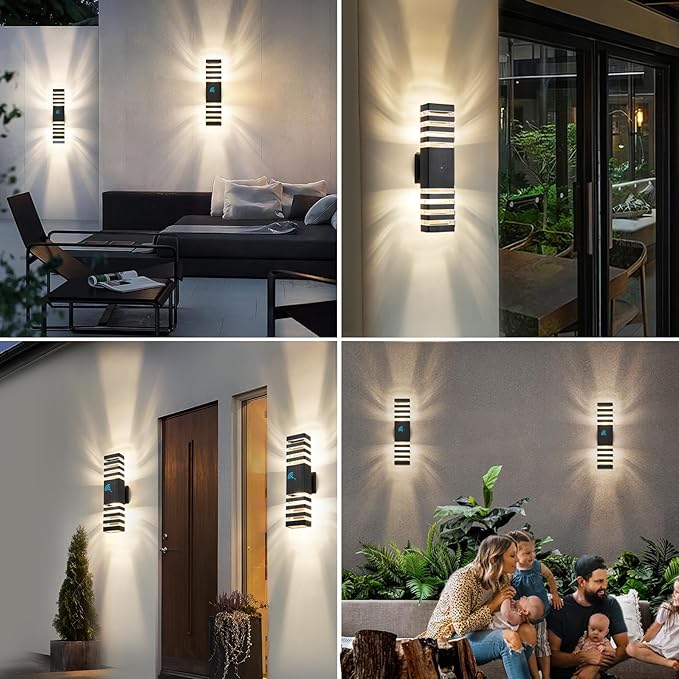 18.3 Inches Dusk to Dawn Outdoor Lighting,Up and Down Exterior Light Fixtures with 4 * 7W LED Bulbs,Waterproof Modern Long Outdoor Wall Light,Black Outdoor Porch Light for House,Garage,Patio