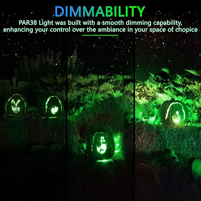PAR38 Flood Lights Outdoor,Dimmable LED Flood Light Bulbs,20W(Equivalent to 200W),E26 Base,Outdoor Porch,Holiday Lighting,LED Flood Light Bulb for Halloween,Christmas,4 Pack Green
