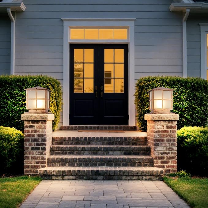 SLAWA Outdoor Post Lights Fixture, Modern Yard Entry Outdoor Column Lights with Aluminum Housing, Patio Pillar Lights Outdoor with Tempered Glass, IP65 Waterproof