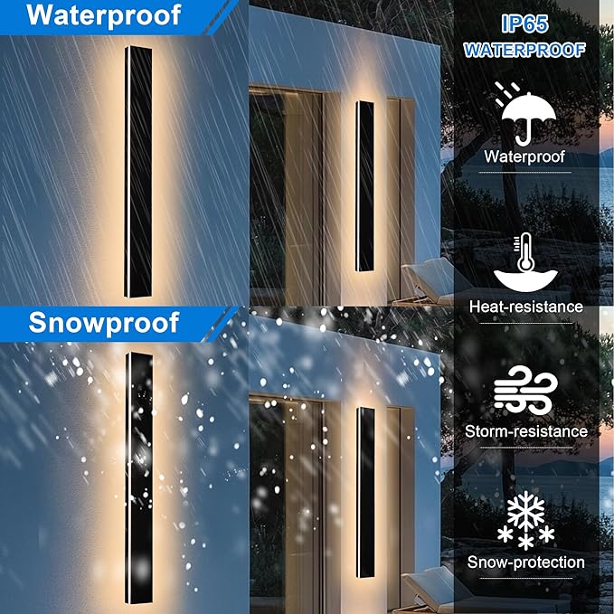 Modern Outdoor Wall Lights 60 Inch Black Linear Exterior Light Fixtures Wall Mount, Porch Lights Outdoor Wall Sconce, Long Wall Light Fixture Outside for Garage Patio, 3000K-6000K 5CCT