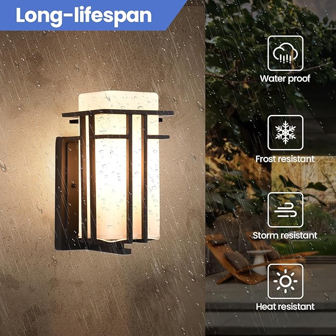 Outdoor Wall Sconce, Waterproof Exterior Lights Wall Mount, Anit-Rust Outdoor Wall Lantern with Rectangle White Glass, Modren Black Exterior Wall Light for Front Door, Patio, Garage, Entryway