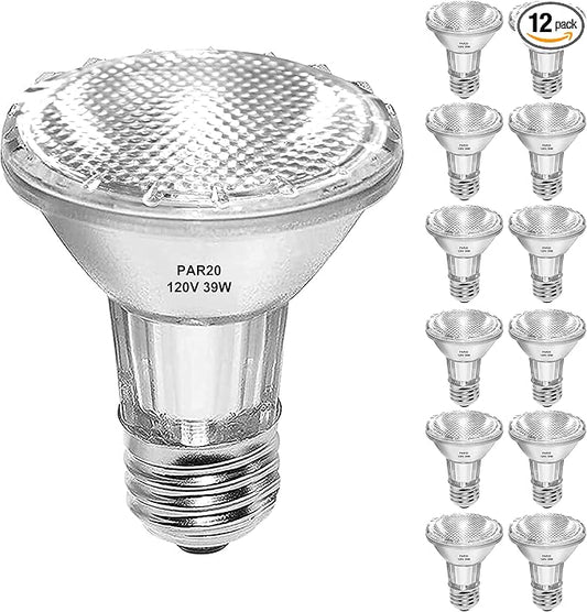 Par20 Halogen Bulbs 120V 39W, E26 Flood Light Bulb, Dimmable 546L Reflector Lamp Bulb 2700K Warm White for Track Lighting & Range Hood,12 Pack