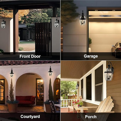 Outdoor Wall Lights, 20inch Large Exterior Lighting Fixtures, 2 Light Waterproof Wall Sconce with Glass Shades, Aluminium Outside Lanterns for Porch Farmhouse Patio Doorway Yard (E12 Base Max 60W )