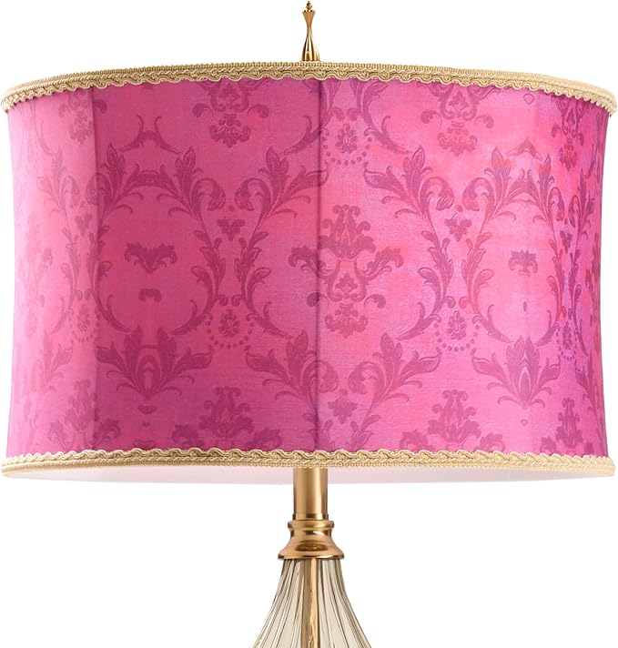 River of Goods 30.5" H Colette Fuchsia Drum Shade Geometric Glass Table Lamp