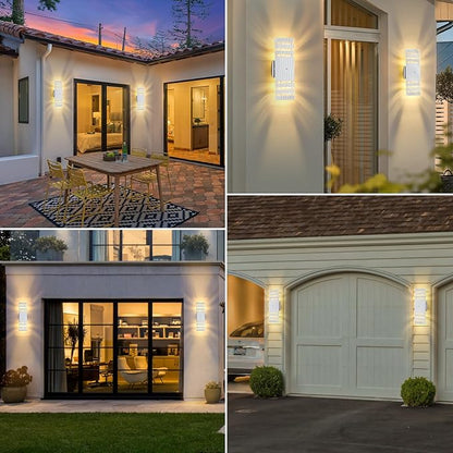 Dusk to Dawn Outdoor Wall Lights Modern Exterior Lighting Fixtures, 2 Pack White Outside Lights for House, Up and Down Porch Lights Outdoor Waterproof Sconces Wall Lighting for Garage Patio