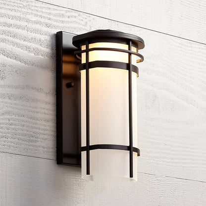 Possini Euro Design Theola Modern Outdoor Wall Light Fixture Bronze LED 12 3/4" Etched Glass Shade for Exterior Barn Deck House Porch Yard Patio Outside Garage Front Door Garden Home Roof Lawn