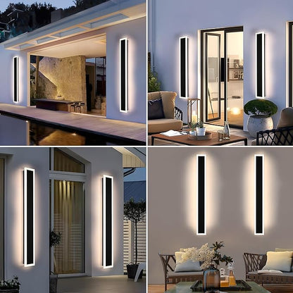 MELUCEE 2pcs 48in Long Outdoor Wall Lights Exterior Dimmable LED Wall Lights Long Outdoor Wall Sconce IP65 Waterproof, LED Linear Exterior Lights for Patio Garden Garage Front Door, 3000K-6000K