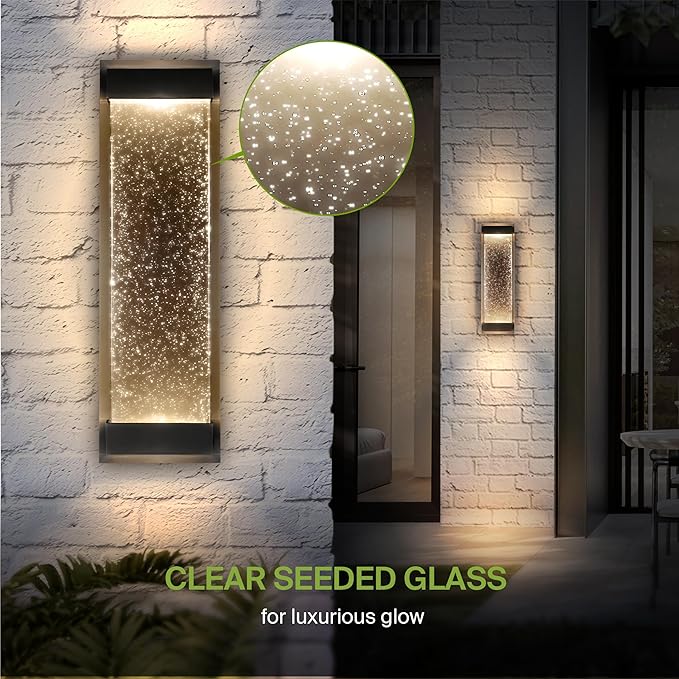 ASD LED 18" Bubble Glass Wall Light Fixture, Outdoor & Indoor Seeded Sconce | 3CCT, Waterproof, Dimmable, Up-Down Glow, ETL Listed | 22W 520LM 3000-5000K 100-277V | Exterior Porch Lighting | Black