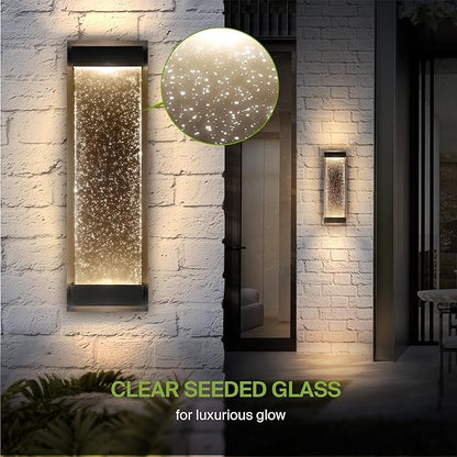 ASD LED 18" Bubble Glass Wall Light Fixture, Outdoor & Indoor Seeded Sconce | 3CCT, Waterproof, Dimmable, Up-Down Glow, ETL Listed | 22W 520LM 3000-5000K 100-277V | Porch Lighting | Black, 2 Pack