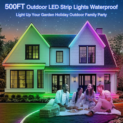 zoegi 500ft Outdoor LED Strip Lights Waterproof,Music Sync RGB IP68 Outside Led Light Strips Waterproof with App and Remote,Exterior Led Rope Lights for Deck,Balcony,Roof,Garden,Pool (500FT)