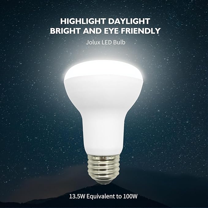 Jolux 10 Pack BR20 LED Bulbs Dimmable, 1470 Lumens, 5000K Daylight, 100W Equivalent to 13.5w, CRI82, Medium Screw Base E26, Indoor Flood Light