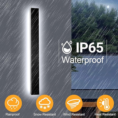 70.8in 2pcs Outdoor Wall Lights, Upgraded 4.72in Wide Black Exterior Light Fixtures Wall Mount, Waterproof Modern Porch Light,Dimmable Long Strip LED Linear Outdoor Sconces Lighting for House