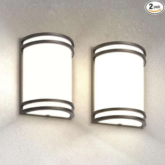 ASD 10 Inch LED Outdoor & Indoor Wall Mount Light Fixture - Oil Rubbed Bronze Modern Wall Sconce Lighting - 15W 3000K 4000K 5000K Adjustable Dimmable Exterior Lights - Front Door, Patio - ETL, 2 Pack