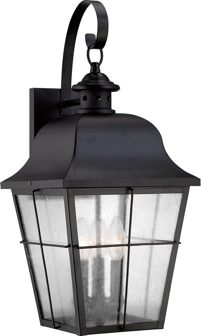 Quoizel Millhouse Outdoor Wall Lantern, 22 Inch, 3-Light Mystic Black Traditional Wall Sconce, Clear Seeded Glass, 60W, Exterior Wall Lantern Fixture, Outside Lights for Patio, Porch, Garage or Yard