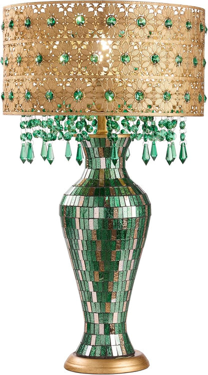 RIVER OF GOODS 25" H Jeweled Gold Drum Shade Urn Table Lamp
