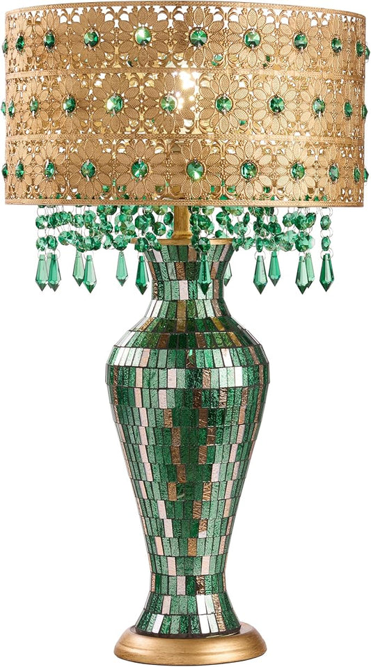 RIVER OF GOODS 25" H Jeweled Gold Drum Shade Urn Table Lamp