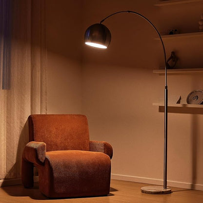 CO-Z Modern Floor Lamp for Living Room, Brushed Nickel Arc Floor Lamp with LED Bulb, Marble Base Contemporary Tall Lamp for Living Room Couch Sofa, Height Up to 69 Inch