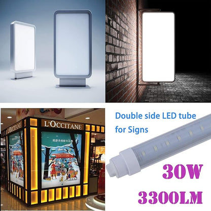 6 Pack T10 5FT 30W Led Tube Light Shop Light Double Sided 360° Rotatable R17D Base Ballast Bypass 5 Foot Advertisement Sign Lighting 6000k Cool White Striped Cover 100-277V