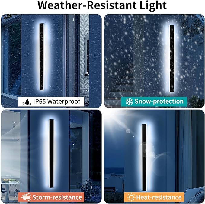 Mikeru 57" Outdoor Wall Sconce 6000K Cool White - IP65 Waterproof Black Exterior Light, Hardwired Wall Mounted Fixture for Porch, Patio & Entryway | Non-Dimmable Weatherproof Design
