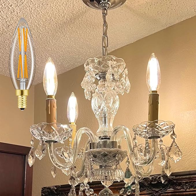 E12 LED Bulb 8W,100 watt Equivalent, Dimmable Candelabra Led Light Bulbs,Chandelier Light Bulbs 2700K Warm White,850lm Edison Bulb 4.85In,4-Pack.
