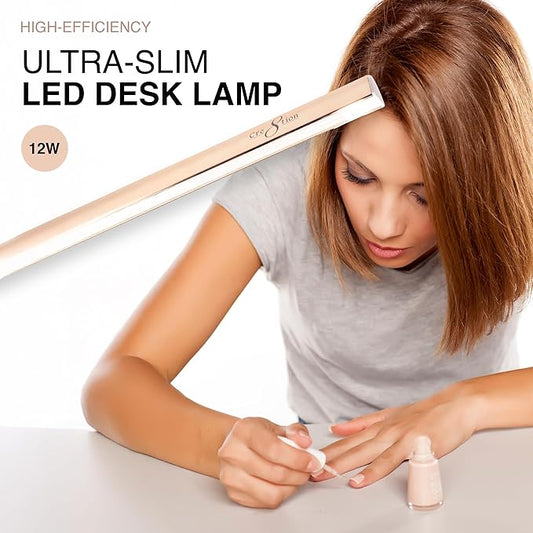 Cre8tion Ultra‑Slim LED Desk Lamp, Champagne Gold, 12 W Sleek Task Light for Nail Salons, Lash Techs, Home Offices (Champagne Gold)