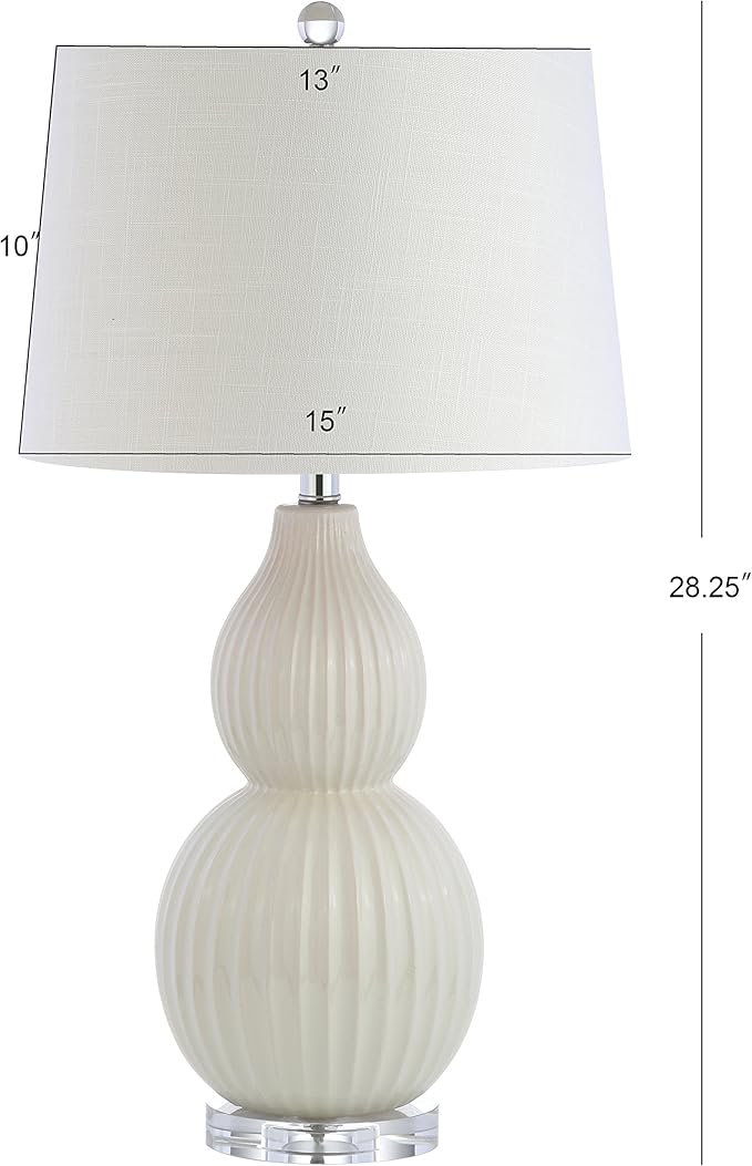 JONATHAN Y JYL8019A 28.25" Cream Contemporary Ceramic Gourd Table Lamp for Living Room, Bedroom, Transitional Bedside Nightstand Lamp with White Linen Drum Shade and Crystal Base, LED Bulb Included