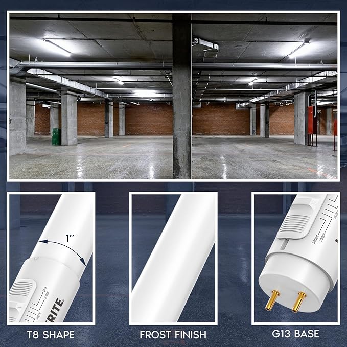 LUXRITE 3FT LED Tube Light, T8, 12W=25W, 5CCT 3000K- 6500K, 1560LM, 320° Beam Angle, Fluorescent Replacement, Ballast Compatible or Bypass, Single or Double End Powered, Damp & UL Listed (12 Pack)