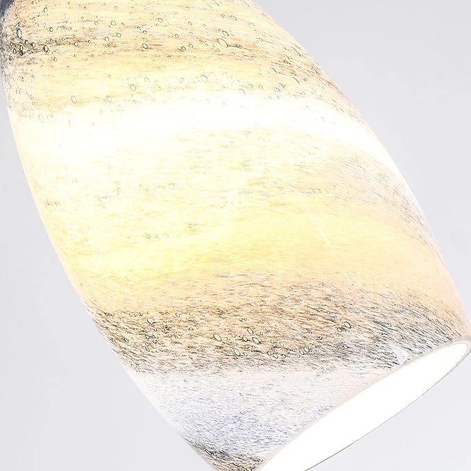 GO&SO Ocean-Blue Gradient Glass Art Lamp Shade -2 Pack Hand-Blown Fluid Flow Texture Pendant Light Shades Replacement,7.8"H Oval Fixture,1.57" Fitter,E26 Base,for Hanging Light Fixtures Kitchen Island