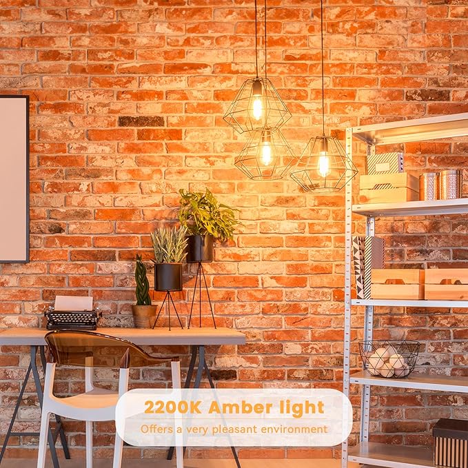 Brightever Dimmable Amber Light Bulbs 60 Watt Equivalent, 2200K Warm Light Vintage LED Edison Bulbs, 850LM, 90+CRI, 7W ST58 E26 LED Bulb, Clear Glass Antique Decorative Lights Bulb for Room, 6-Pack